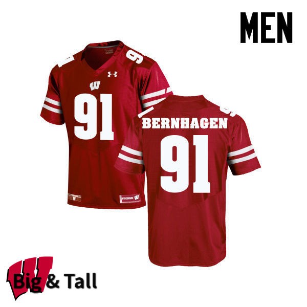 Wisconsin Badgers Men's #91 Josh Bernhagen NCAA Under Armour Authentic Red Big & Tall College Stitched Football Jersey PD40C03QN